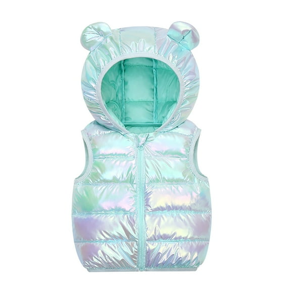 Mercatoo Baby Boys Girls Hooded Puffer Vest Winter Lightweight Sleeveless 𝐁ear Ears Zipper Up Shiny Vest Jacket