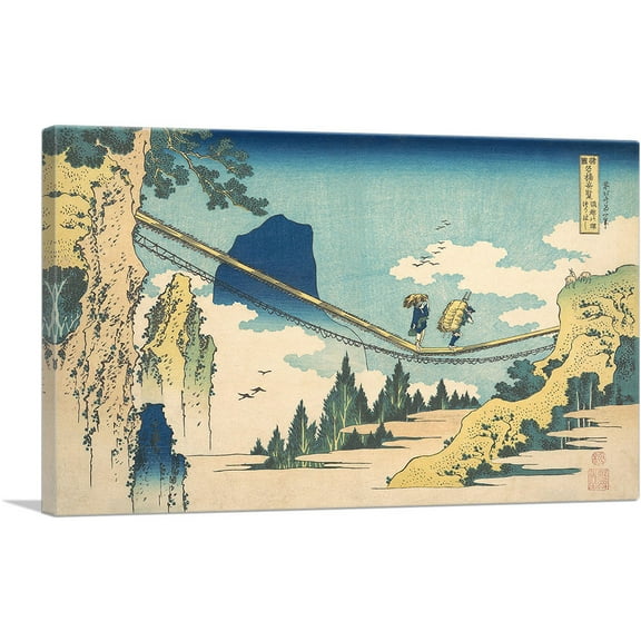 ARTCANVAS The Suspension Bridge on the Border of Hida and Etchu Provinces 1830 Canvas Art Print by Katsushika Hokusai - Size: 26" x 18" (0.75" Deep)