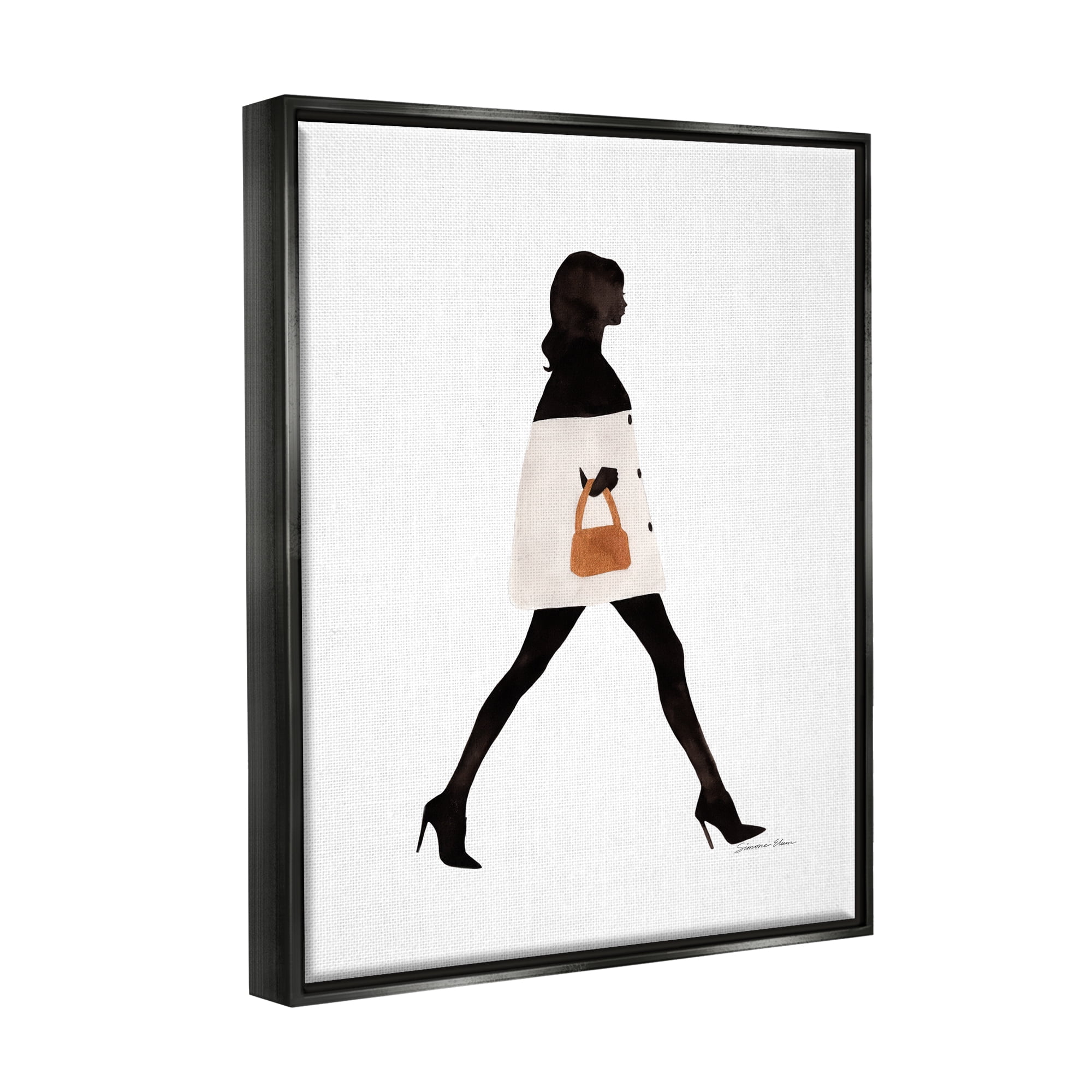 Stupell Industries Fashionable Girl Walking Beauty & Fashion Painting Black Floater Framed Art Print Wall Art, 25 x 31