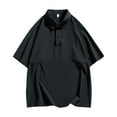thumbnail image 2 of T-shirts for Men Plus Size under $5 Short Sleeve Lapel Breathable Casual Solid Button Top Black L, 2 of 6