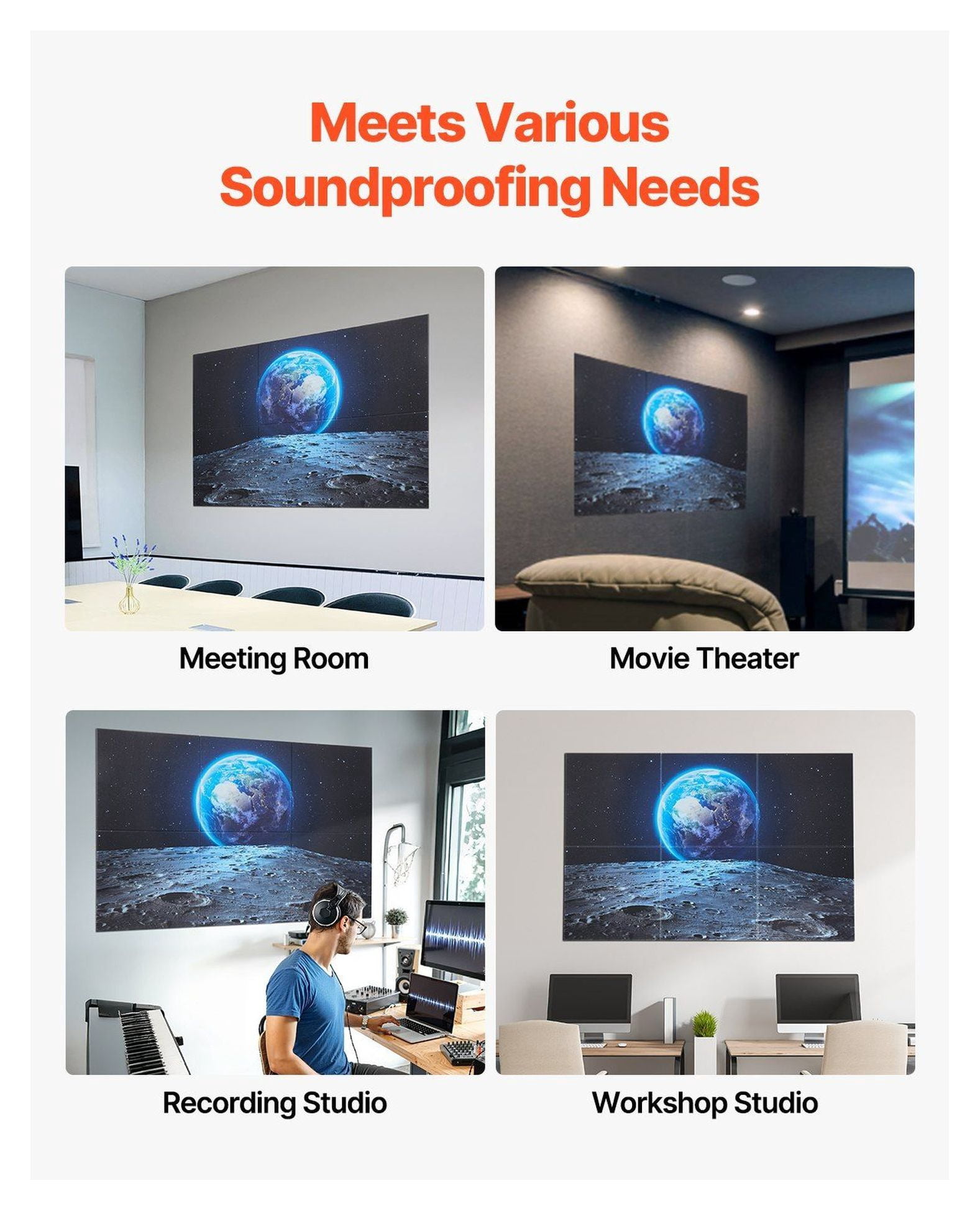 Acoustic Panels 6 Pack, 23.6x23.6 inch Soundproofing Wall Panels Self Adhesive, Home Studio Foam Panels for Noise Reduction, Earth Tone Decor