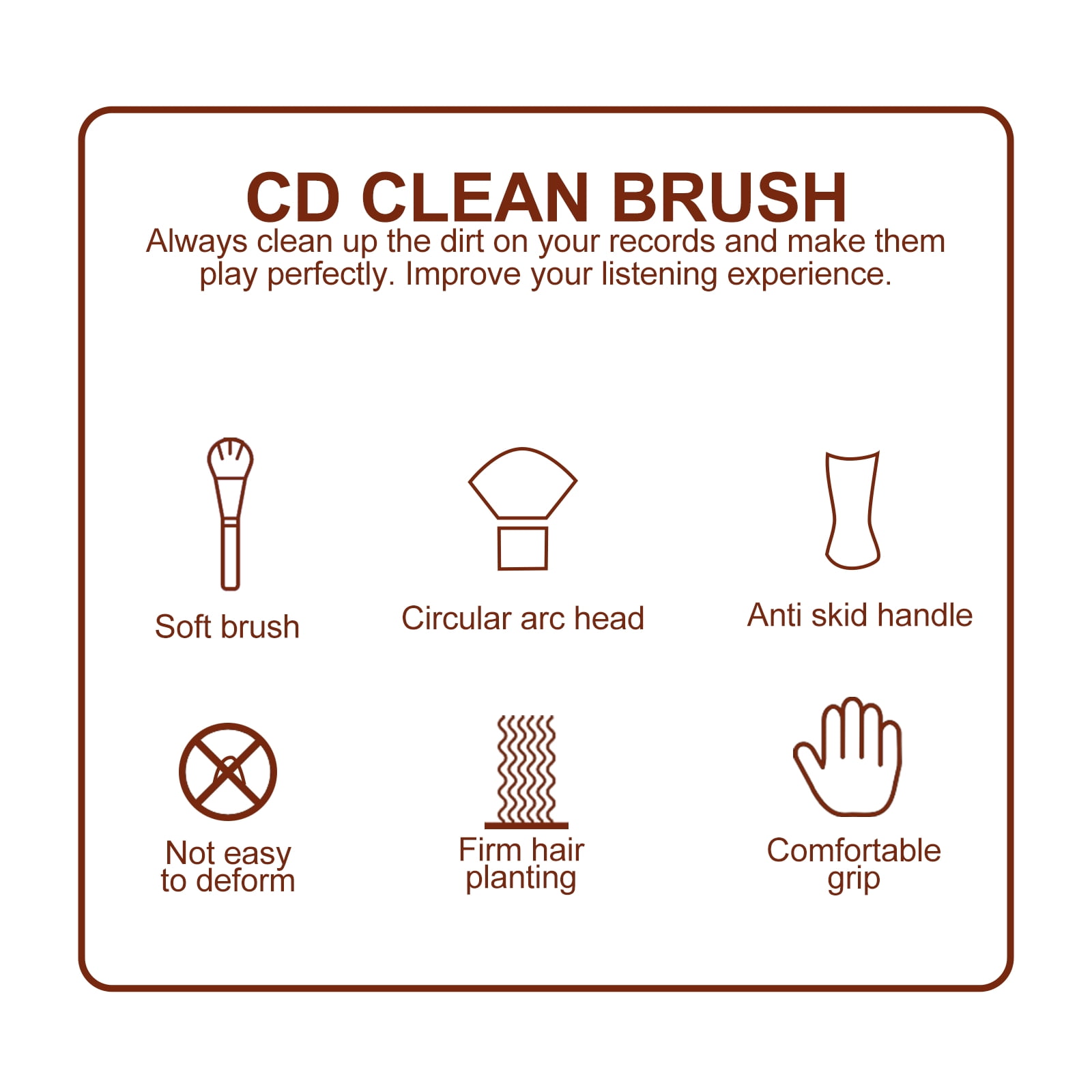 LABSERRON Brush Vinyl Record Solid Wooden Handles Audio Maintenance 1Set 8.06X1.57X1.57 In