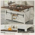 thumbnail image 7 of Lift Top Coffee Table with Hidden Storage Compartment, 4 in 1 Farmhouse Coffee Table with 4 Sliding Barn Doors, White, 7 of 7