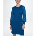 thumbnail image 2 of DKNY Womens Teal Stretch Ribbed Sheer Unlined Blouson Sleeve Crew Neck Knee Length Wear To Work Sheath Dress M, 2 of 6