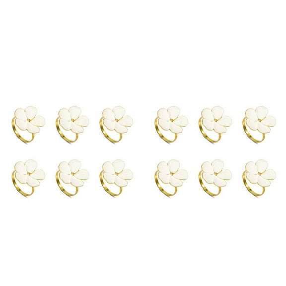 Napkin Rings Set of 12 Napkin Rings Holders White Flowers Napkin Buckles Elegant Napkin Holders for Dinner Table,12 x Daisy Napkin Ring,White & gold