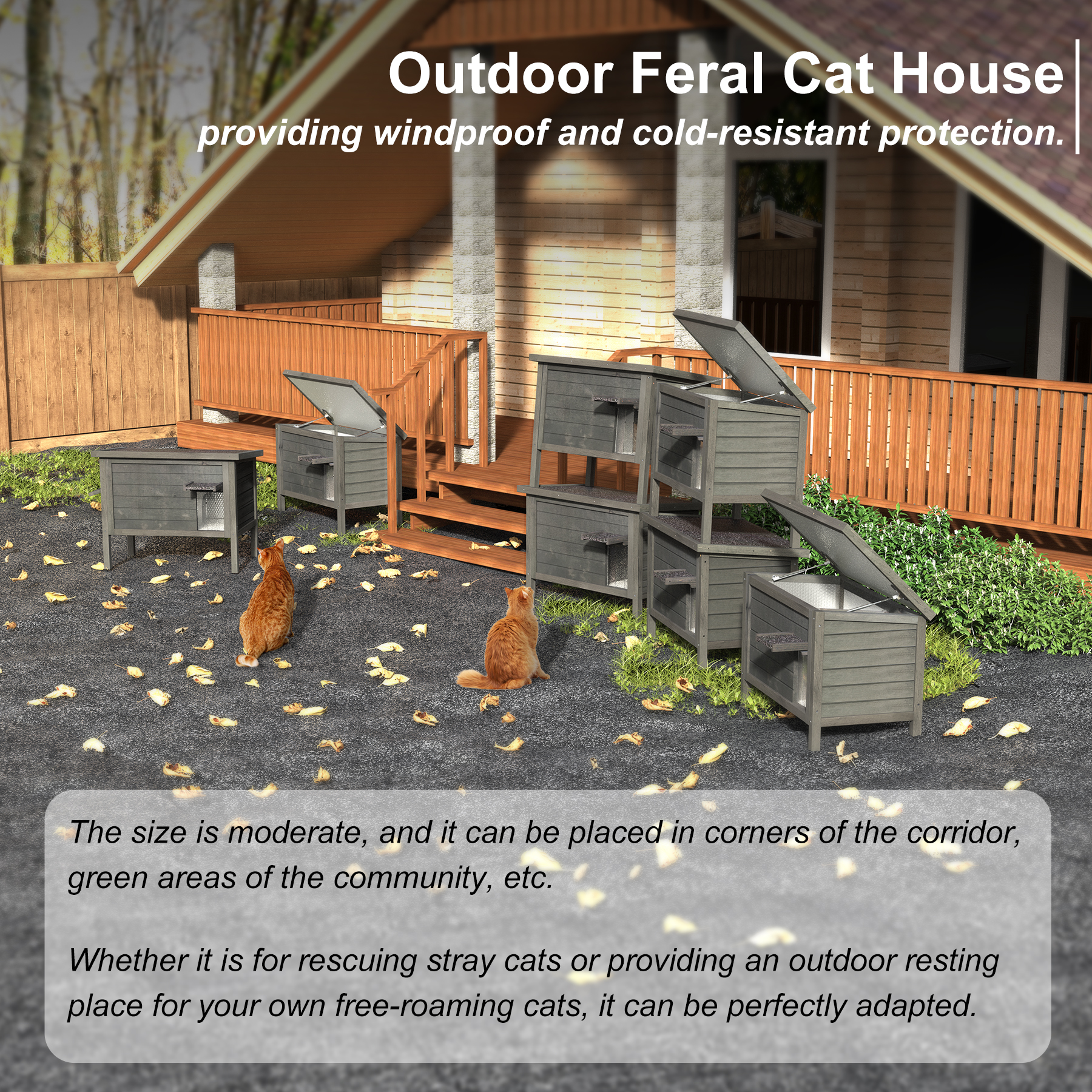 Outdoor Cat House Weatherproof, Insulated Feral Cat Shelter with Thermal Foil Lining