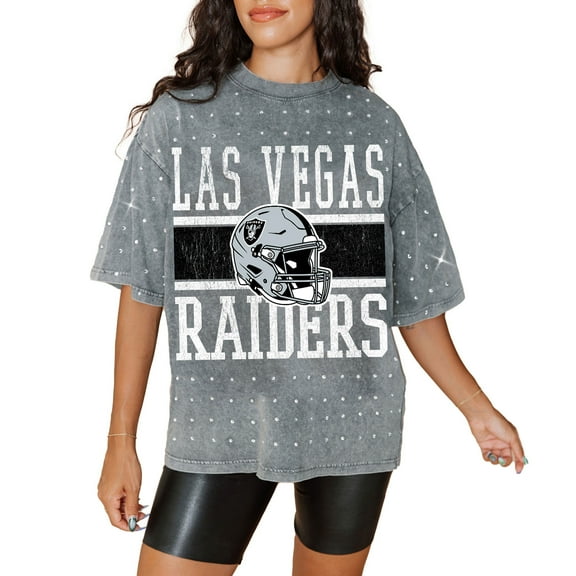 Women's Gameday Couture Gray Las Vegas Raiders Oversized Mini Rhinestone Classic T-Shirt