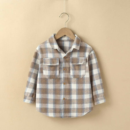 

Leutsin Toddler Flannel Shirt Jacket Plaid Long Sleeve Lapel Button Down Shacket Kids Boys Girls Shirts Coats Fall Tops