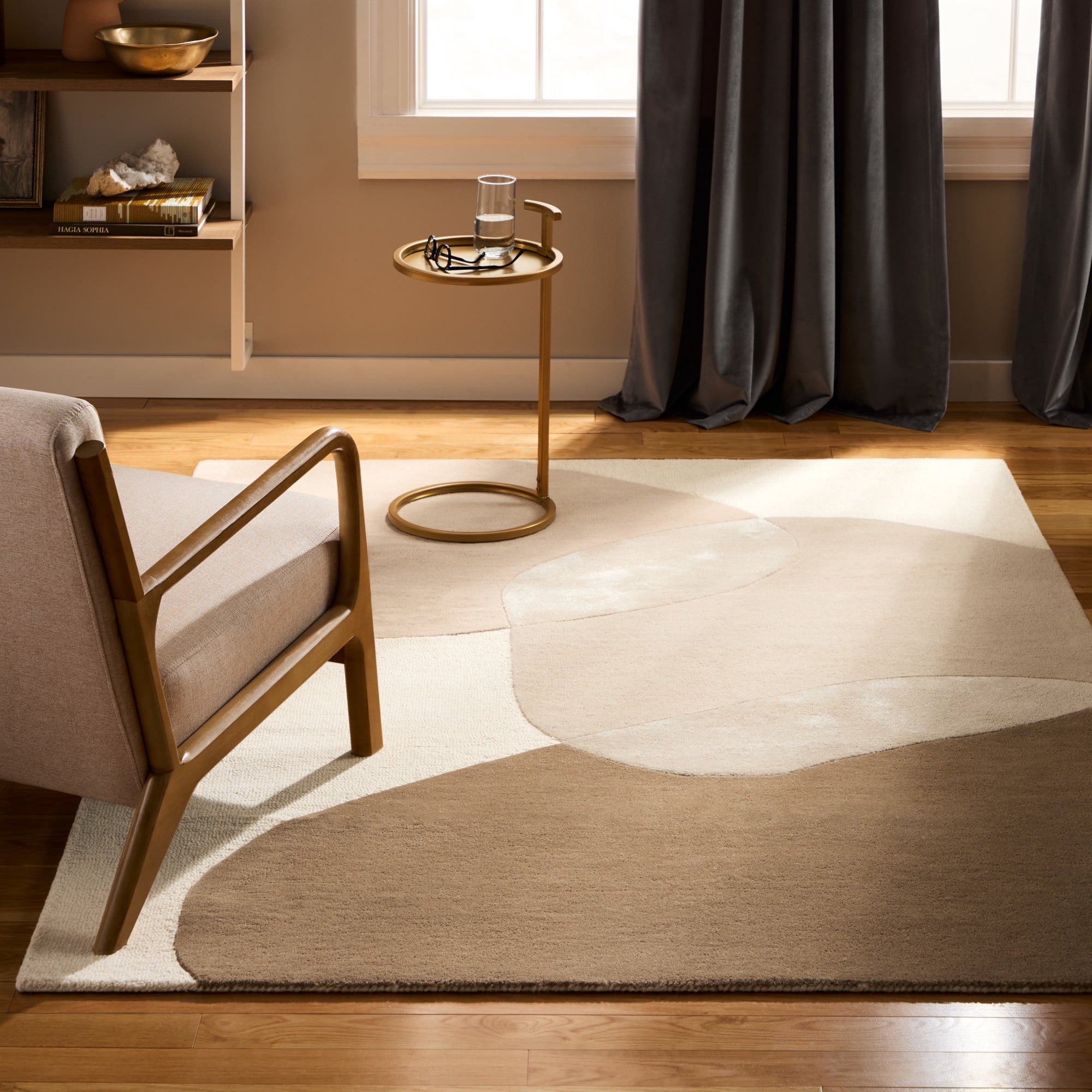 TOWN & COUNTRY LUXE Olso Abstract Colorblock Handcrafted Wool Area Rug, Beige/Brown/Greige, 9"x12"