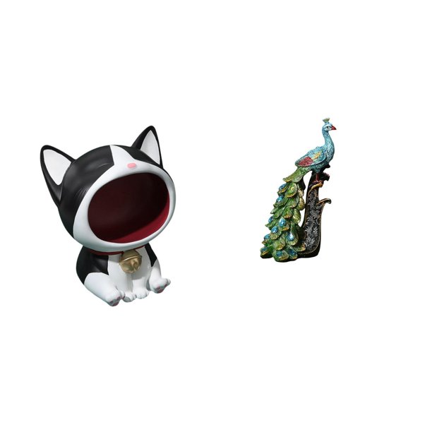 Estatua de gato, figura decorativa, estatua de escritorio, estatua de pavo real, adorno de resina, forma de animal de dibujos animados, cuenco