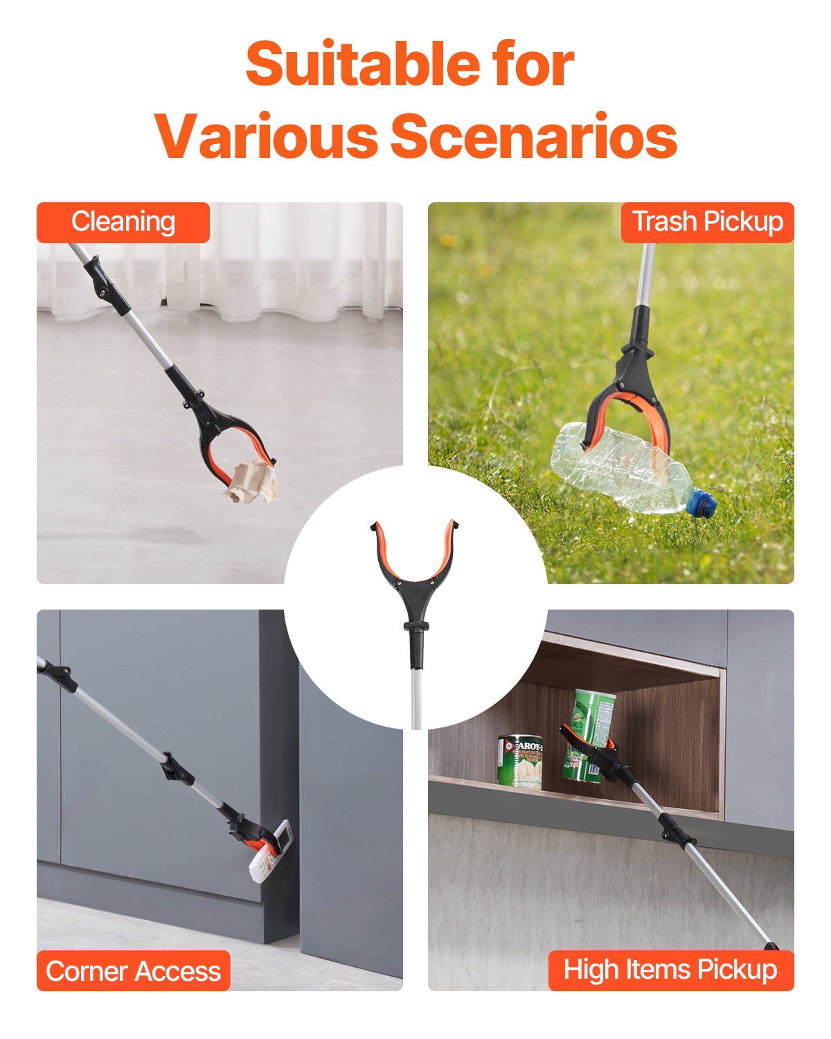 KFFKFF Assistance Device, 43" Collapsible Pick-Up Instrument with 360° Swiveling Clasp, Inbuilt Magnet and LED Illumination, Featherweight Aid for Elderly, Extended Length Litter Collection Tool