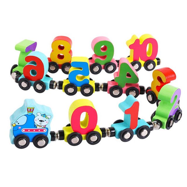 PVCS Early Education To Learn Numbers And Letters Magnetic Train Puzzle Wooden Toy Car Gift for Kids