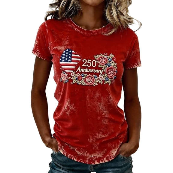 CONROSES 250Th Anniversary Usa Women's Short Sleeve T-Shirts Crewneck Patriotic Usa 1776-2026 Graphic 4Th Of July Tshirt Independence Day Tee Blouses for Lady