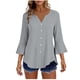 thumbnail image 3 of Craaazy Women's Relaxed Fit V Neck Blouse, Solid Color 3/4 Sleeve Flare Cuff Top, Loose Comfy Button Accent Casual Tee for Spring & Summer Gifts, 3 of 7