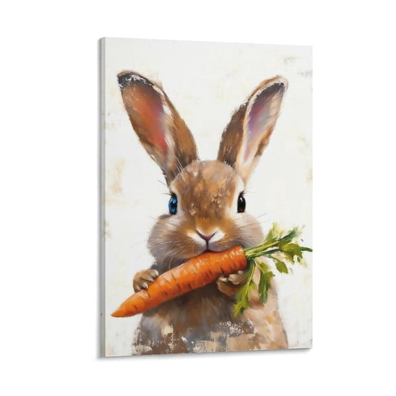 Framed Vintage Rabbit Canvas Wall Art, Cute Easter Bunny with Carrot Pictures Wall Decor, Spring Farmhouse Animal Paintings Prints Cottagecore Home Decor for Living Room kitchen Nursery