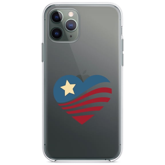 DistinctInk Clear Shockproof Hybrid Case for iPhone 13 (6.1" Screen) - TPU Bumper Acrylic Back Tempered Glass Screen Protector - USA Heart Flag Single Star