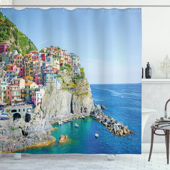 Ambesonne Vernazza Shower Curtain, Colorful Coastal Village, 69"Wx84"L, Multicolor
