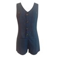thumbnail image 3 of One Piece Jumpsuits for Women Casual Patchwork Button Front V Neck Wide Leg Loose Outwear,Navy,M, 3 of 4