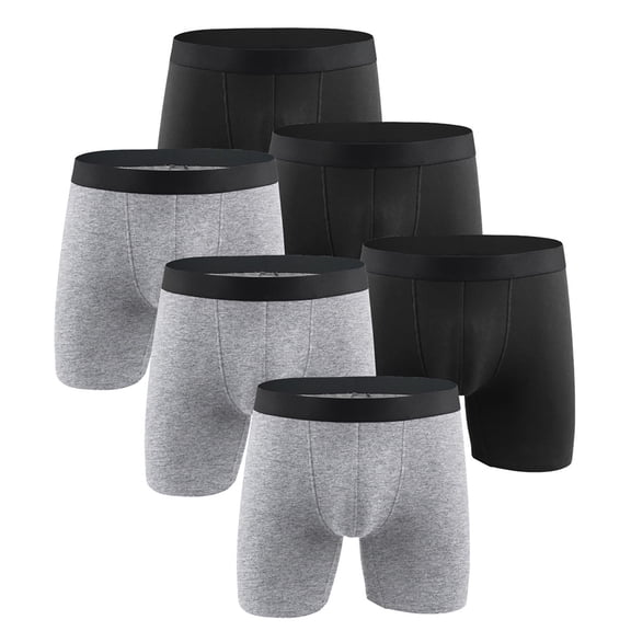 Qulqfy Men's Breathable Boxer Briefs Long Leg Cotton 6 Pack Boxer Briefs Stretch Performance Mens Underwear L