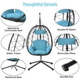 thumbnail image 5 of UHOMEPRO Hanging Wicker Egg Chair with Stand and Cushions, Outdoor Patio Foldable Swing Egg Chair, 350lbs Capacity All-Weather Rattan Hammock Chair for Patio Balcony Porch Garden, Light Blue, 5 of 13