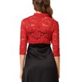 thumbnail image 3 of INSPIRE CHIC Women's Elegant Ruffle Collar Front 3/4 Sleeve Lace Shrug Top XL Bright Red, 3 of 6