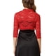 thumbnail image 3 of INSPIRE CHIC Blusa de Encaje con Cuello Volante Elegante para Mujeres, Manga 3/4, Color Rojo Brillante, Talla S, 3 of 6