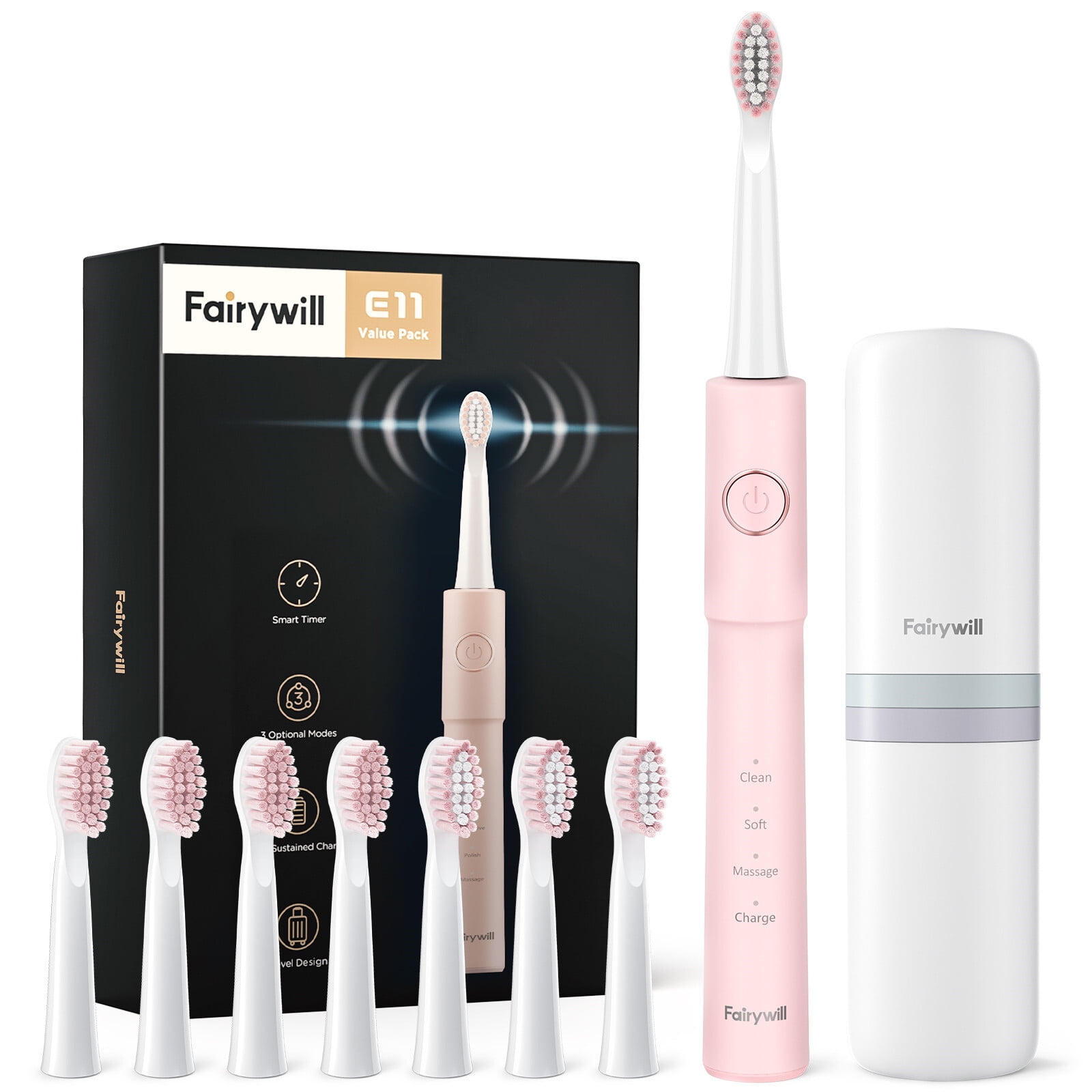 Fairywill Electric Toothbrush Pink, Sonic Rechargeable Power Toothrush