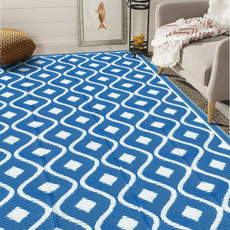 Findosom 9'x12' Large RV Outdoor Mat Reversible Outdoor Rug Patio Rug  Plastic Straw Area Rug Mat Camping Rugs Modern Floor Mat for Outdoors, RV,  Patio, Backyard, Deck, Picnic, Beach, Trailer Blue 