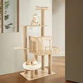 thumbnail image 4 of Modern Wood Cat Tree Tower Condo for Large Cats - Tall Cat Climbing Tower Cat Bed for Indoor Cats with Wood Cat Condo, Hammock and Scratching Post, 52 Inches, Beige, 4 of 15