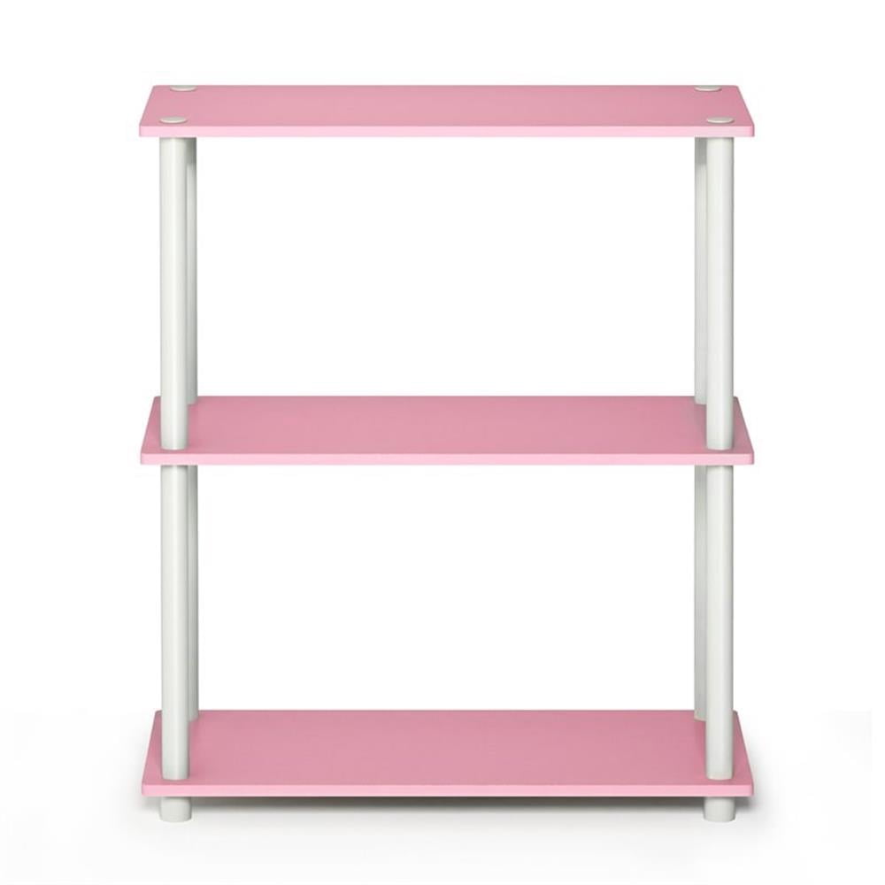 Furinno 23.6"W x 11.6"D x 29.5"H 3-Shelf Decorative Shelves, Pink and White