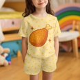 thumbnail image 2 of Uourmeti Fried Chicken Leg Pajamas Outfits Set for Girls Loungewear Short Sleeve Tops with Elastic Shorts Summer Two Piece Tank Tee and Knee Length Pants with Side Pockets Sets, 2 of 5