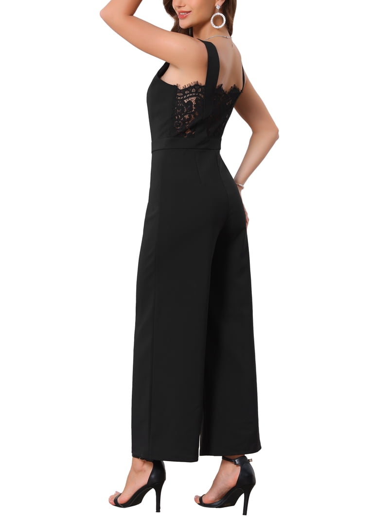 Inspire Chic Women's Sleeveless Jumpsuits for Cocktail Lace Backless Wide Legs Formal Evening Jumpsuit L Black, Size: Large, White
