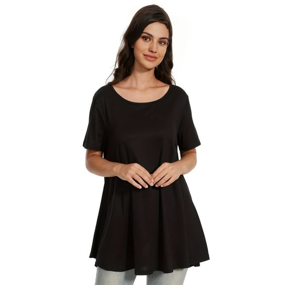 Womens Short Sleeve Casual Loose Fit Flare Swing Tunic Tops Basic T-Shirt Plus Size