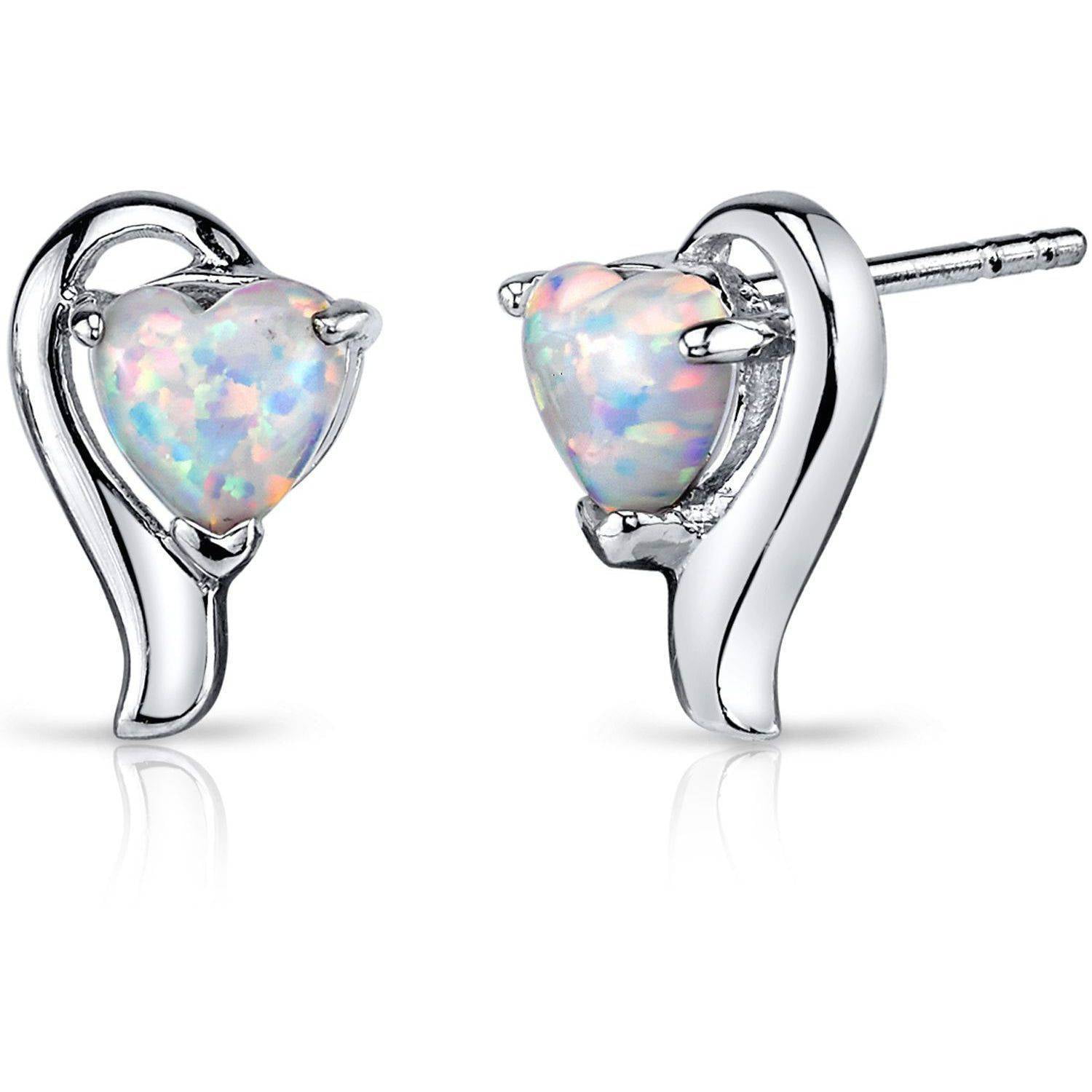 1.25 ct Heart Shape Created White Opal Stud Earrings in Sterling Silver ...