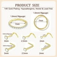 thumbnail image 3 of 8PCS Titanium Nose Rings Stud, Gold Nose Ring for Women Men Hypoallergenic Nostril Hoops L Shape Nose Studs Corkscrew CZ Nose Piercing Jewelry Silver 18G & 20G Nose Ring Studs 2/2.5/3mm, 3 of 6