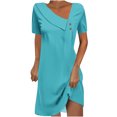 thumbnail image 2 of QUINDOS Dresses for Women 2025 Crew Neck Short Sleeve Sundress Casual Sun Dresses Summer Mid Length Button Solid Color Mini Knee Length Womens Dresses, 2 of 5