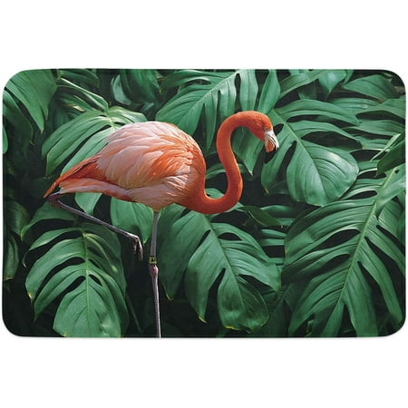 

Tropical Plants Door Mat Anti-Skid Welcome Mat Absorbent Floor Mat Front Doormat for Kitchen Bathroom Entryway Patio High Traffic Areas Green Palm Tree and Red Flamingo 20x32 Inch