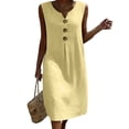 thumbnail image 4 of Makaor Womens Linen Dresses Sheath Button Maxi Dresses Plus Size Sleeveless Dress Solid V Neck Beach Vacation Clothes with Pockets Yellow XL, 4 of 8