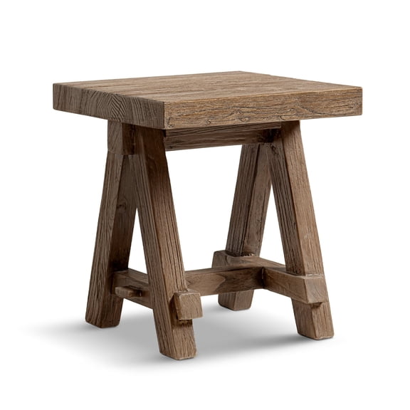 Hawthorne 18” Square Reclaimed Elm Trestle Side Table Heritage Medium-Dark Brown