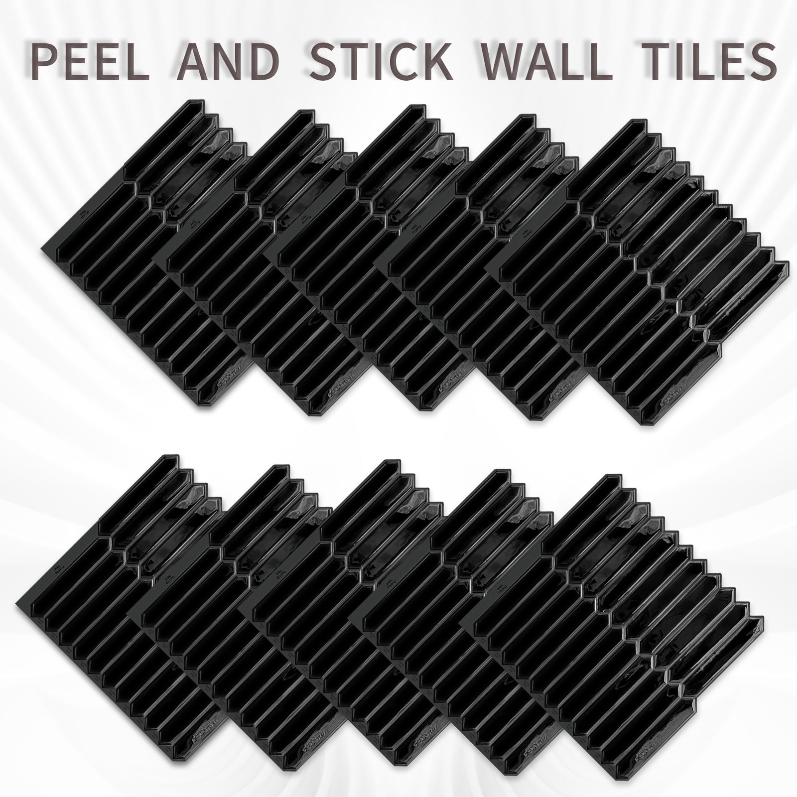 DEWOO Black Long Hexagon Tile Peel and Stick Backsplash, 10 Sheets Self-Adhesive Wall Tiles Stick on Back Splash for Kitchen, Bathroom, Fireplace,RV(12"×12")
