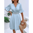 thumbnail image 2 of Women's Summer Dresses Boho Patchwork Lace Fashion Dress V Neck Solid Elegant Short Party Casual Fit Elegant Vacation Sundress (Light Blue,Medium), 2 of 2