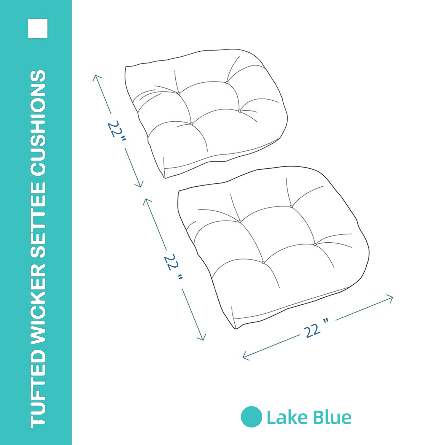 Tufted Wicker U-Shape Cushions Set of 2 ,Water and Fade-Resistant Performance Fabric , Outdoor Seat Cushions for Patio Furniture,22” x 22”(2 count)