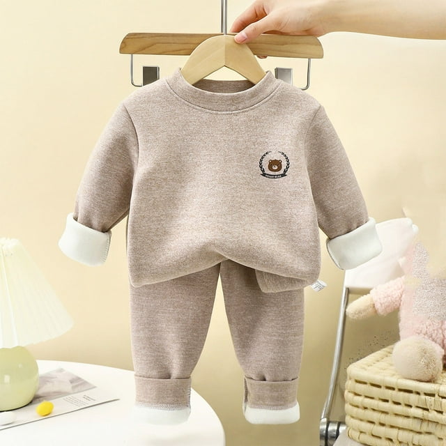 Cowsor Toddler Baby Boy Fall Winter Clothes Solid Color Long Sleeve Pullover Sweatshirt Tops Joggers Pants Outfit Set