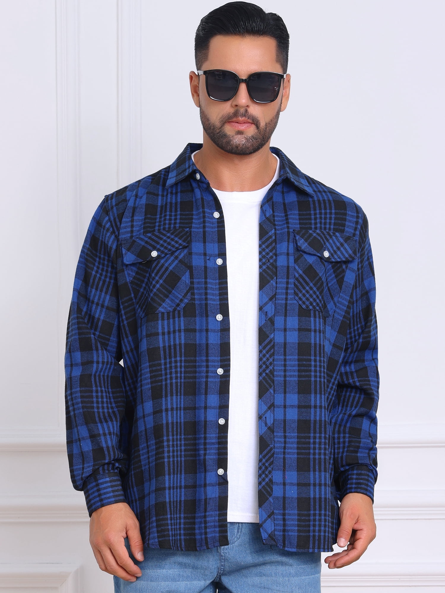 DARING DIVA Men's Contrast Color Slim Fit Long Sleeved Button Down Shirts 2XL Black Blue
