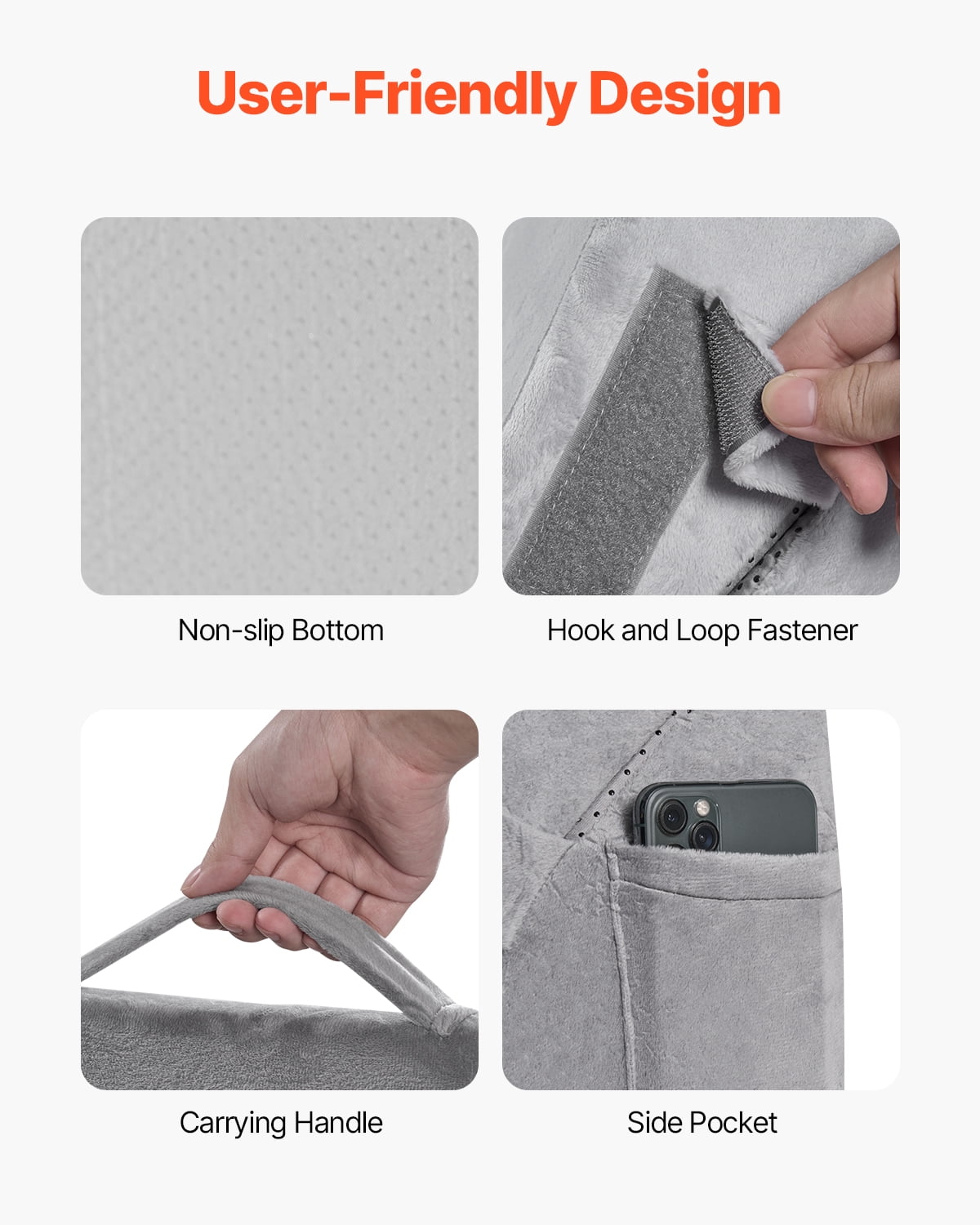 VEVOR Wedge Pillow for Sleeping, 4 Pcs Adjustable Orthopedic Bed Wedge Set,Support Arm Leg Neck Shoulder, Post Surgery Pillow for Back Pain, Acid Reflux,Snoring Relief, Sitting up in Bed,Dark Grey