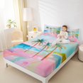 thumbnail image 3 of jejeloiu Graffiti Palm Tree Bed Sheets For Girls,Bright Beach Scene Full Size Sheets,Pink Turquoise,4-Piece,1 Flat Sheet, 1 Fitted Sheet and 2 Pillowcases, 3 of 6
