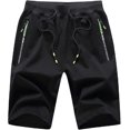 thumbnail image 1 of ZHAOCHENG Pantalones cortos deportivos casuales para hombre con cintura elástica y bolsillos con cremallera, talla XXXXL, color negro, 1 of 5