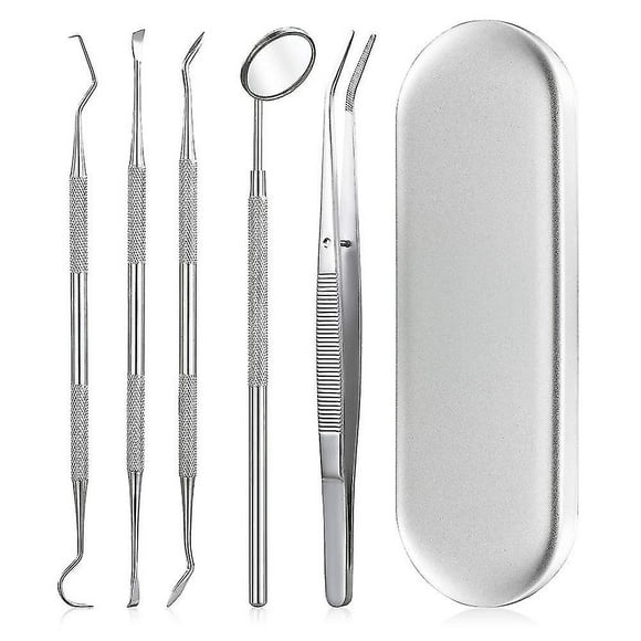 Dental Tools, 5 Pcs Professional Teeth Cleaning Tools Stainless Steel Stainless Steel Dental Scaler, Mouth Mirror, Tarter Scraper, Tooth Pick, Tweezer