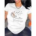 thumbnail image 1 of Women's Casual Crew Neck T-Shirt with Dandelion Floral Print, Polyester 95% Spandex 5% Knit Fabric, Medium Stretch, All Season Fashion Top, 1 of 6