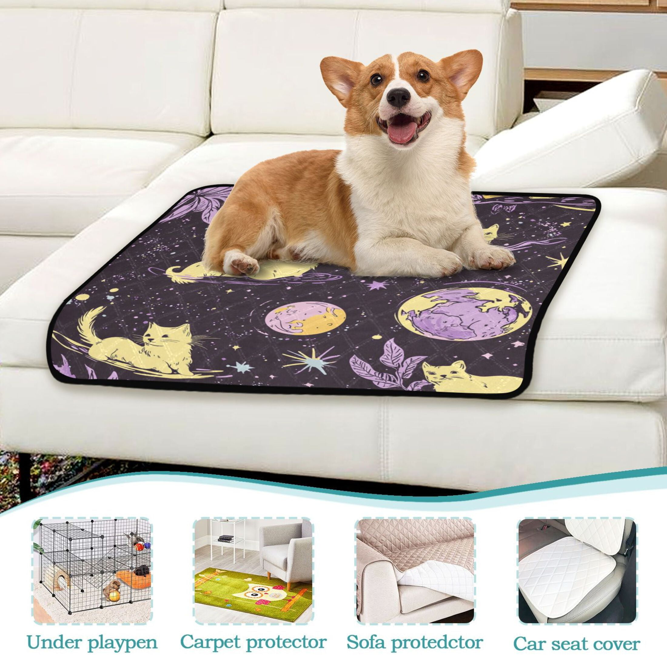 Qxltty Yellow Cats Artistic Pattern Cat litter Pads Pet Set of 3 Diaper Mats Center Anti-leakage Layer Absorbent Soft and Comfortable